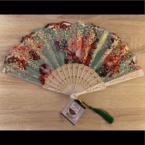 Floral Aqua Green Foldable Hand Fan NEW